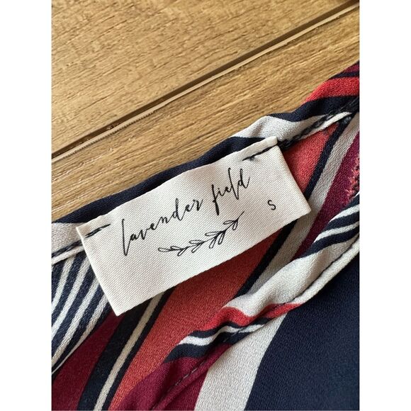 Lavender Field Top Blouse Small Red Women's Tassel Fringe Quarter Sleeve Stripes - Picture 5 of 6